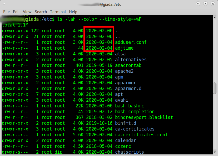 » gnu linux bash ls ll full date display files and folders with full year