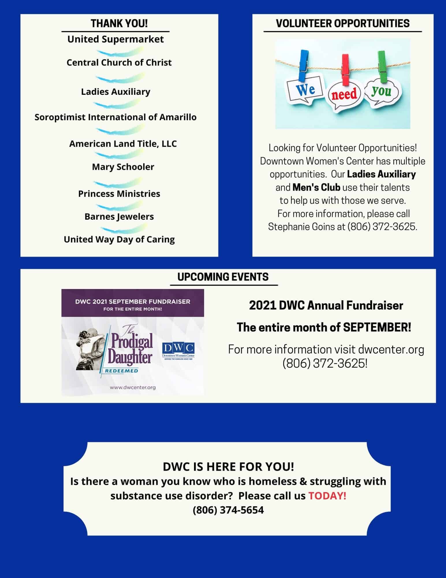 July 2021 ENewsletter Downtown Women's Center Amarillo Texas