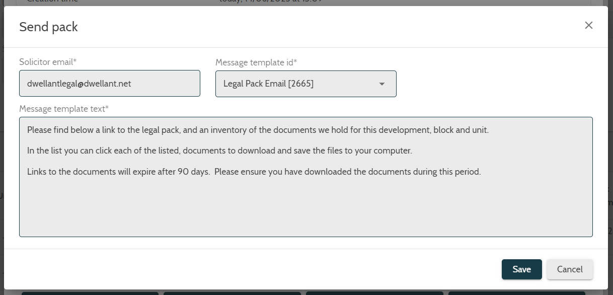 Creating and Sending a Legal Pack Dwellant Help Centre