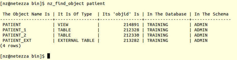 Netezza find Database Objects nz_find_object