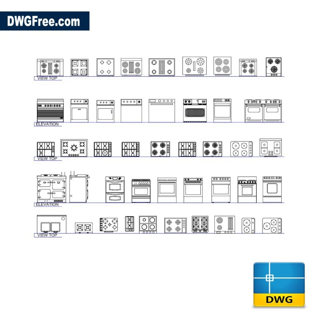Kitchen CAD Blocks Drawings download free AutoCAD 2D format DWG.