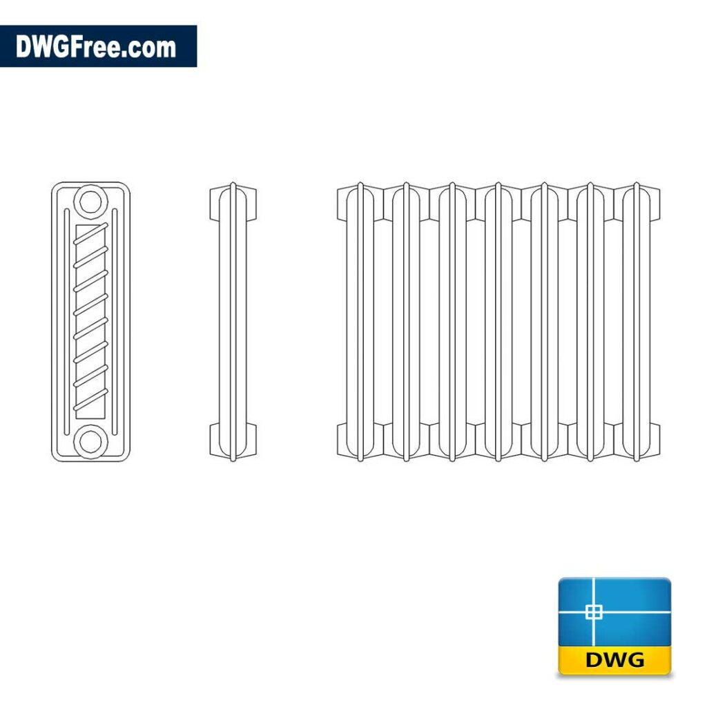 Cast Iron Radiator DWG Free [ Drawing 2020 ] in AutoCAD Blocks 2D.