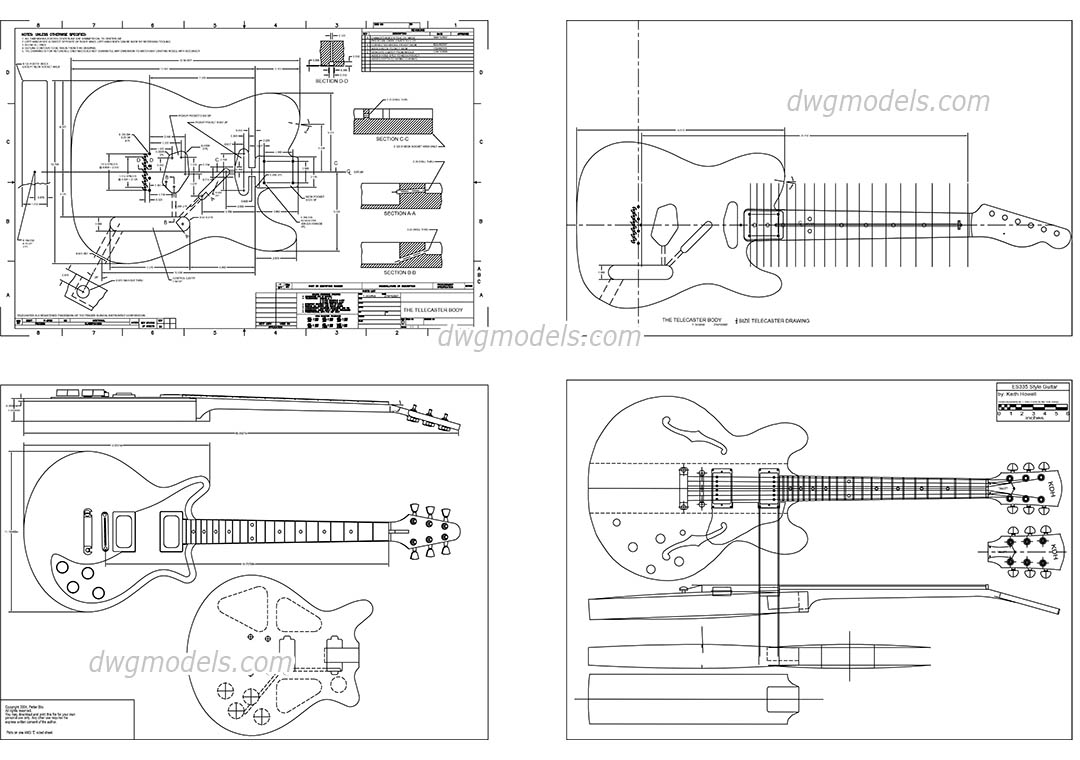 Guitar DWG, free CAD Blocks download
