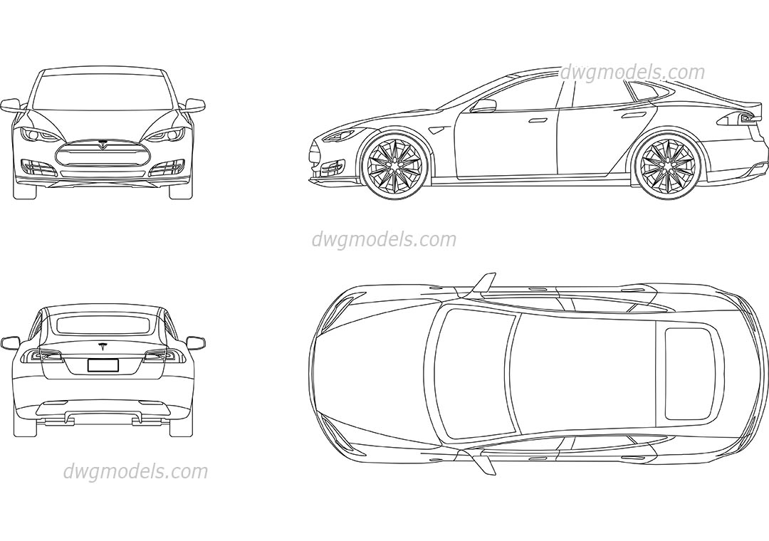 Tesla Model S DWG, free CAD Blocks download