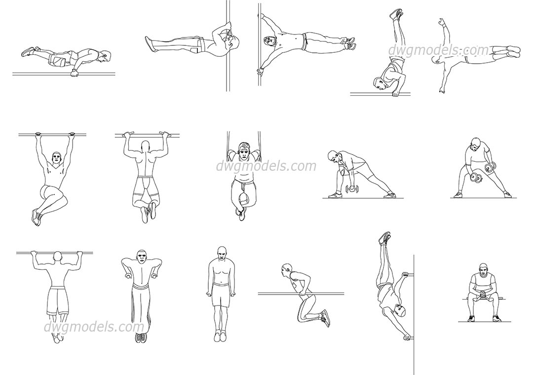 Workout CAD blocks, Fitness AutoCAD file download