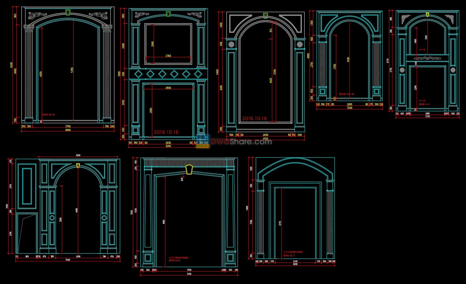 5.Interior design Neoclassical wall design Free Cad Blocks, download