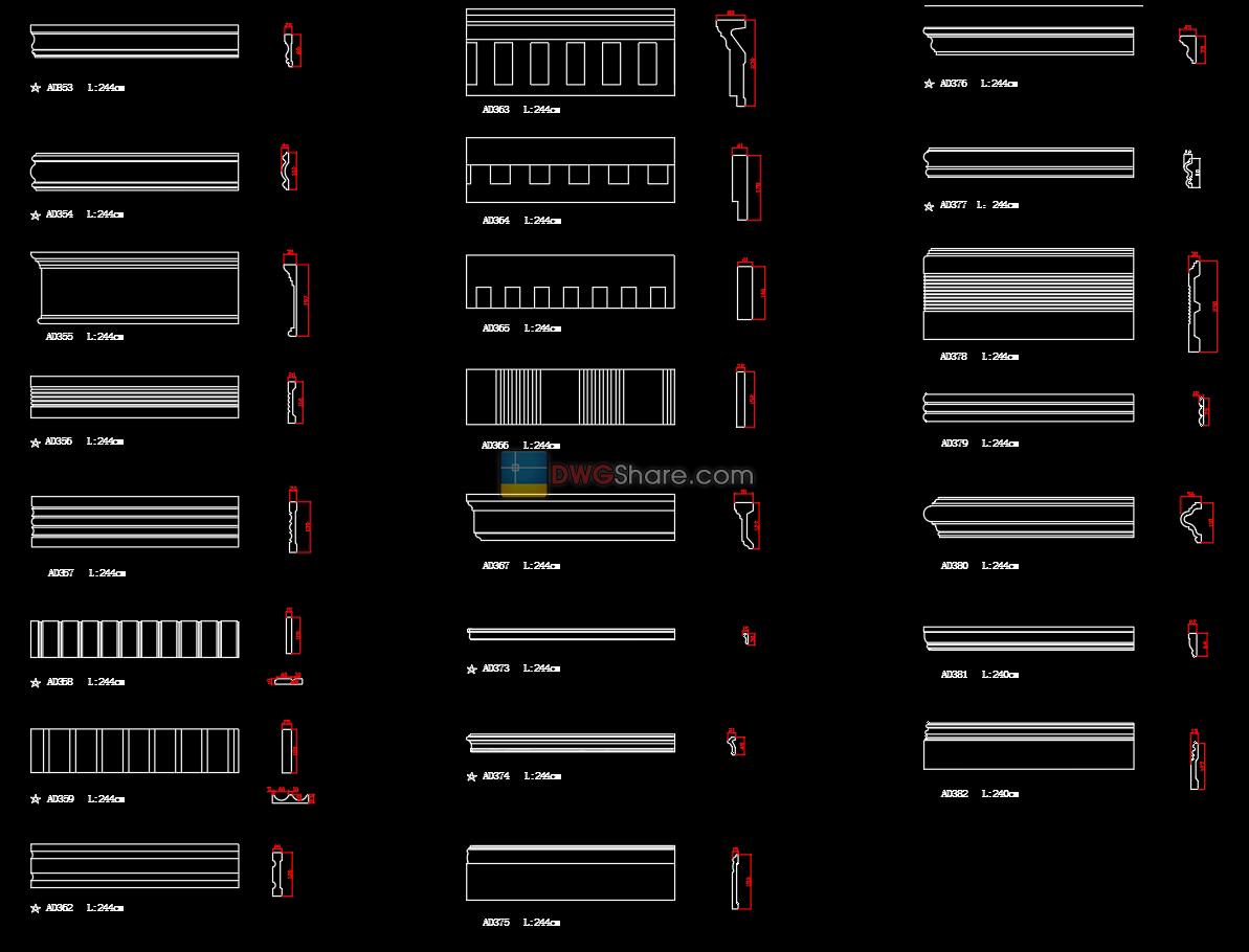 52.Wooden Wall Panelling Detail Drawing DWG