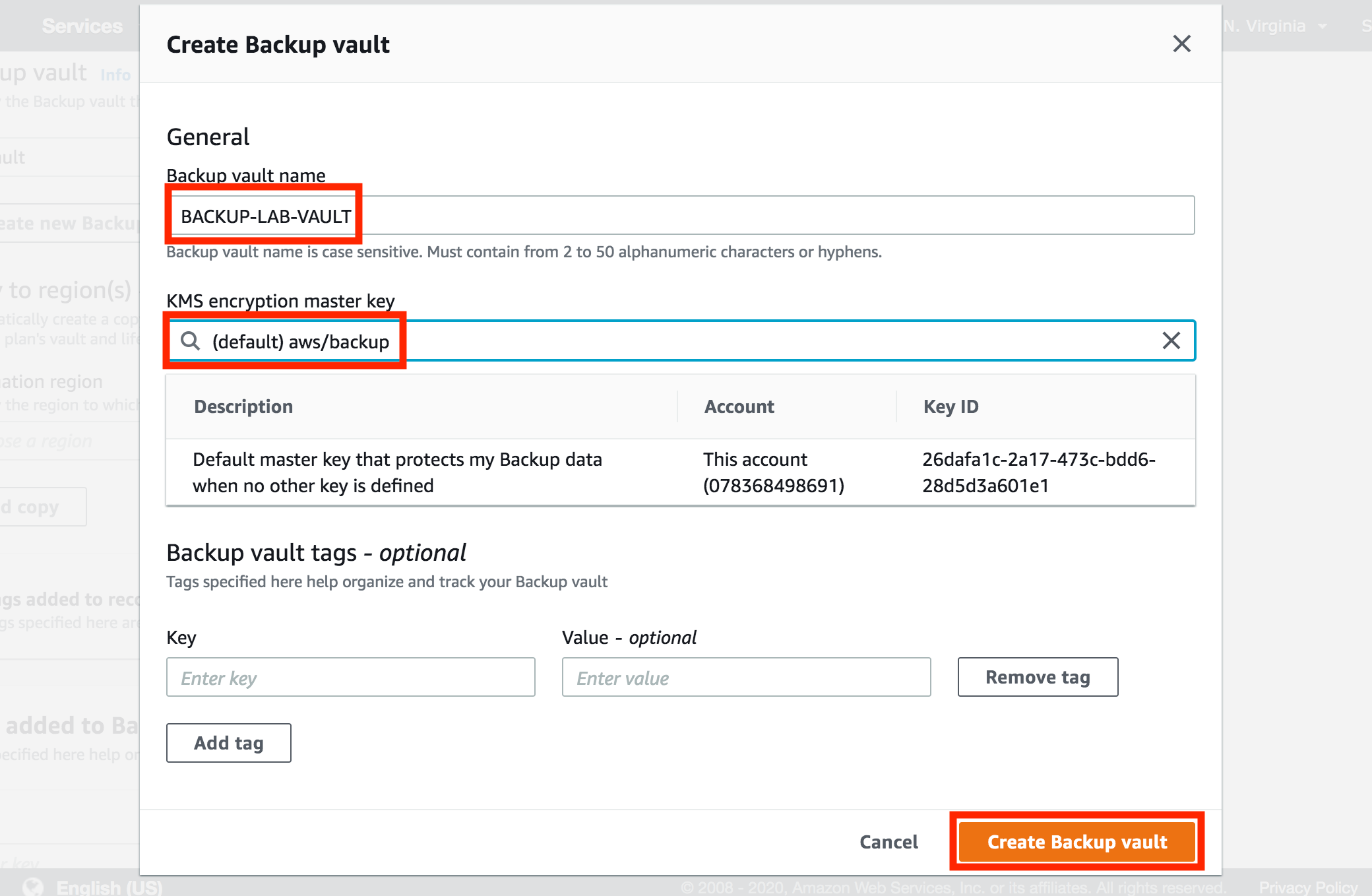 Create Backup Plan AWS WellArchitected Labs