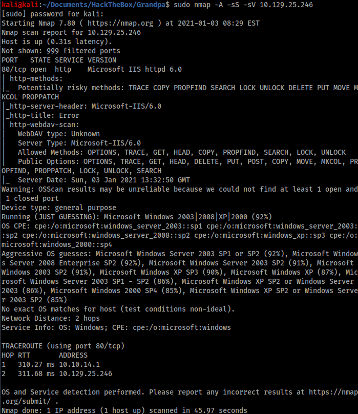 Hack The Box Grandpa writeup dylanrholloway