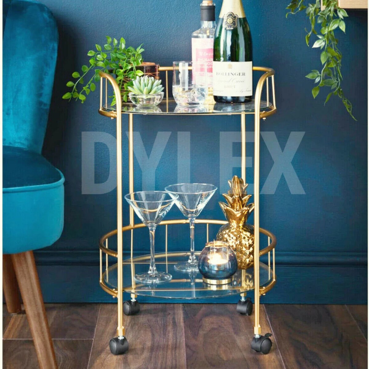 Gold Drinks Trolley With Glass Shelves Bar Cart Drink Table Dylex