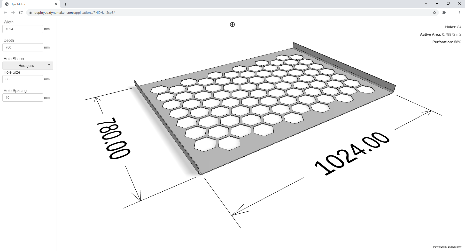 Template Perforated sheet calculator DynaMaker