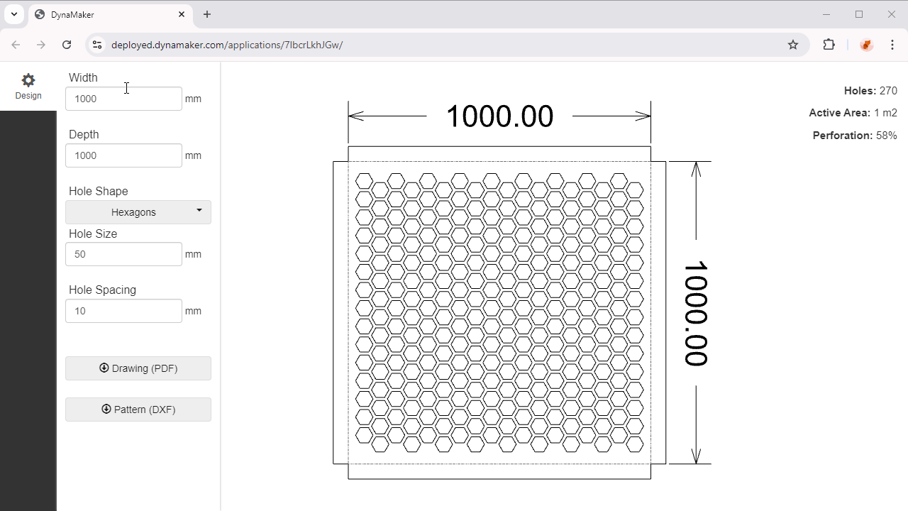 Template Perforated sheet calculator DynaMaker