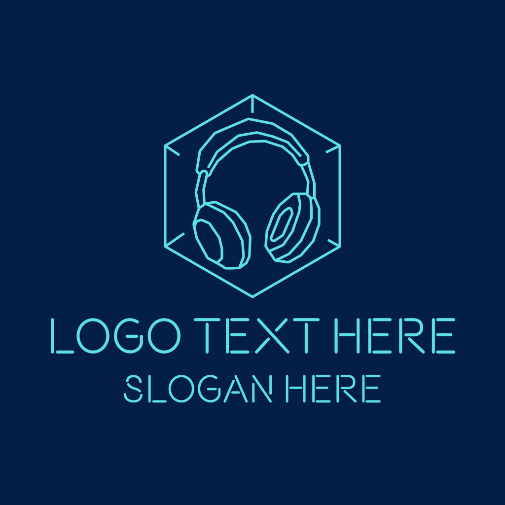 Neon Blue DJ Headphones Logo BrandCrowd Logo Maker