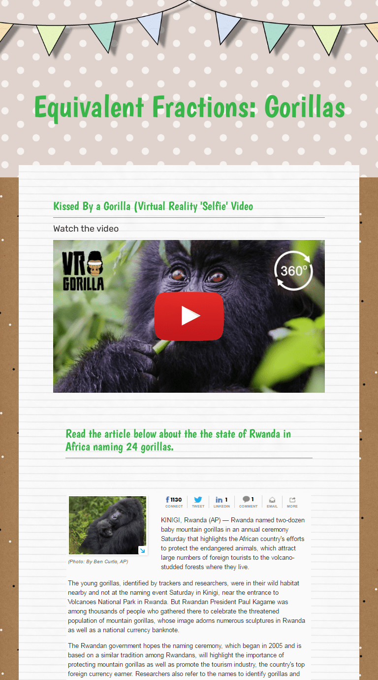 Equivalent Fractions Gorillas Interactive Worksheet by Amanda Sullivan Wizer.me