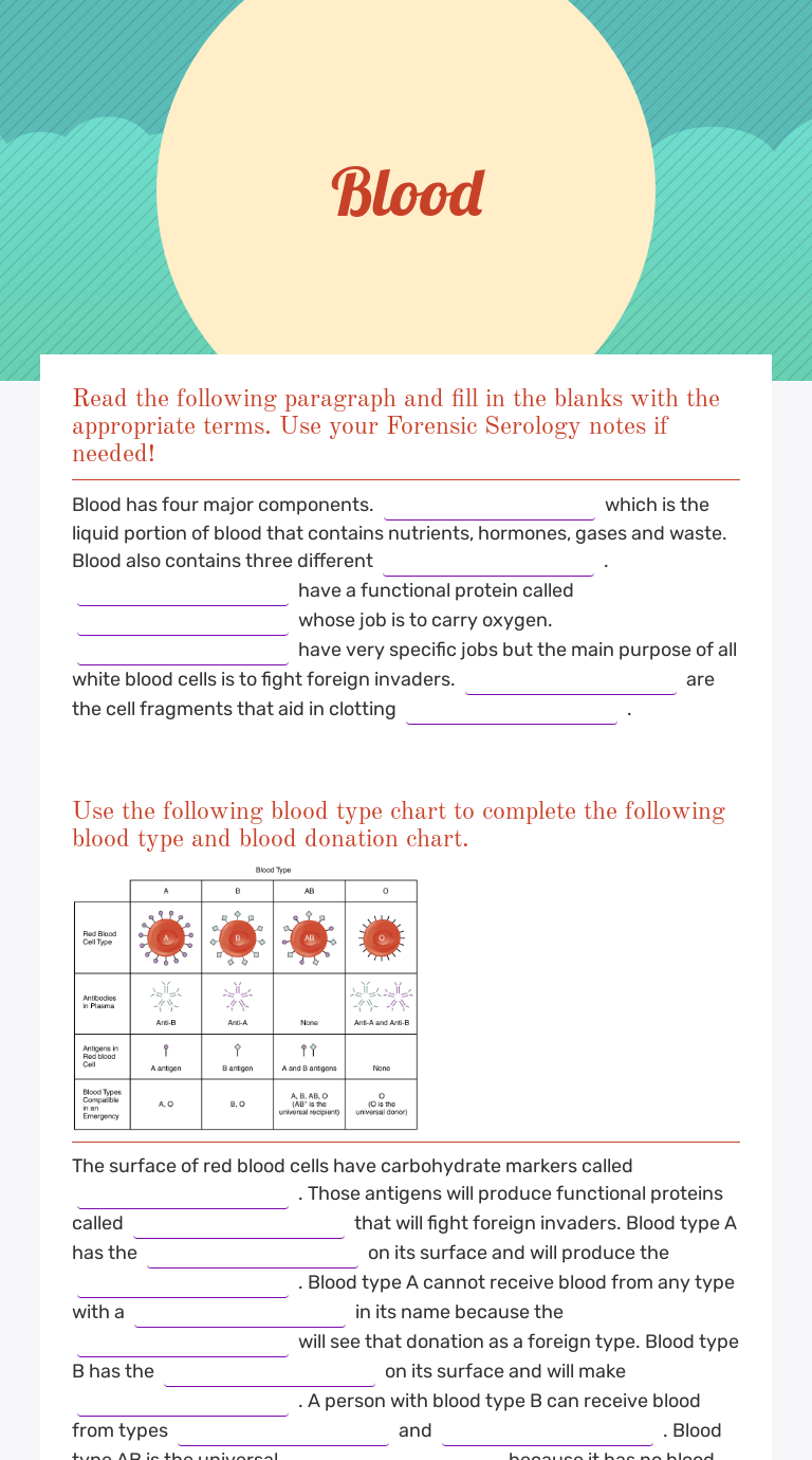 Blood Interactive Worksheet by Kasandra Lee Wizer.me