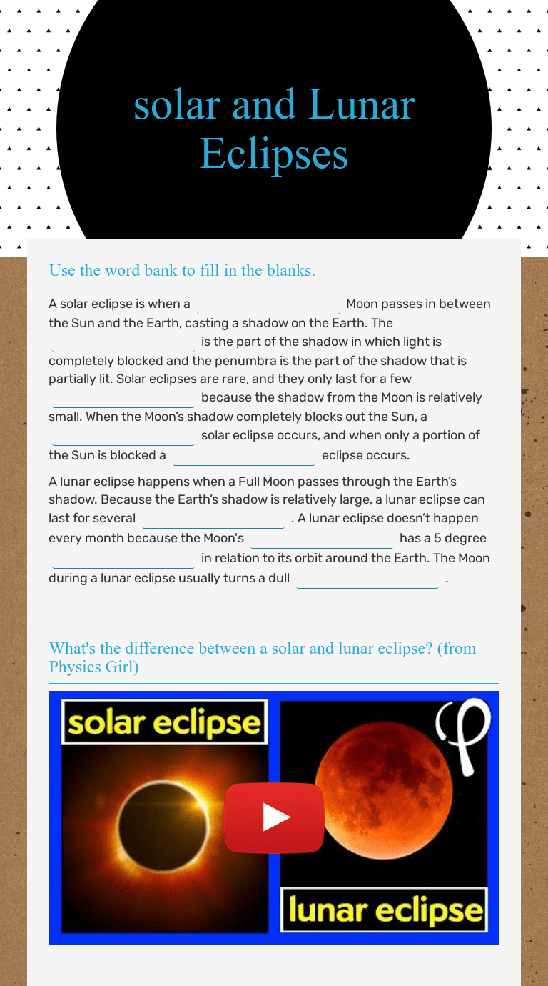 solar and Lunar Eclipses Interactive Worksheet by Simone Miller
