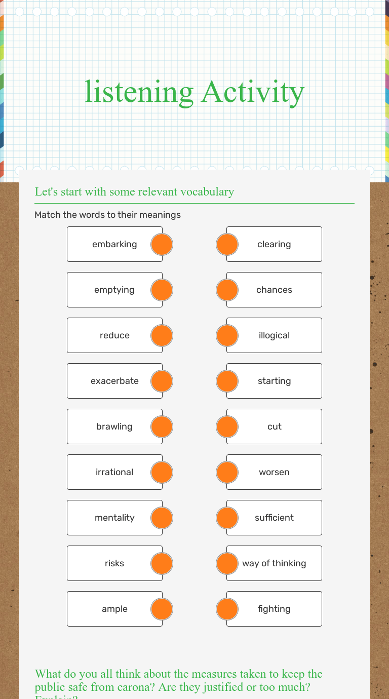 listening Activity | Interactive Worksheet by Ilana Gold | Wizer.me