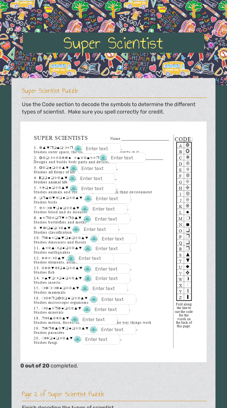 Super Scientist Worksheet Answers