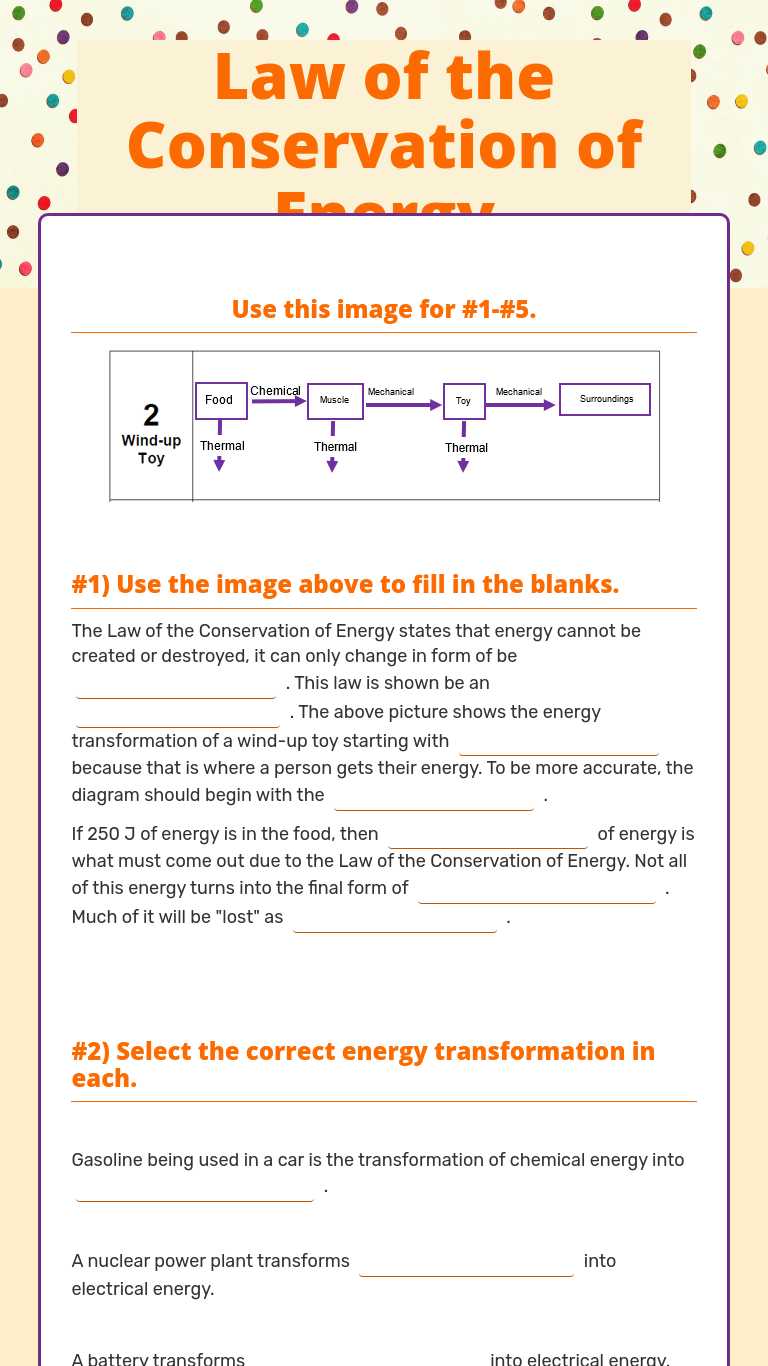 Law of the Conservation of Energy | Interactive Worksheet by Megan