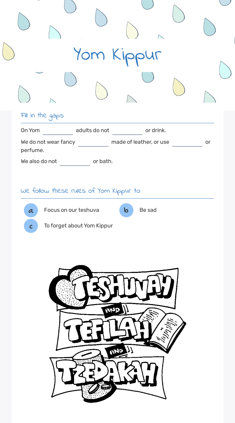 Yom Kippur Interactive Worksheet by Dana Rainsbury Wizer.me