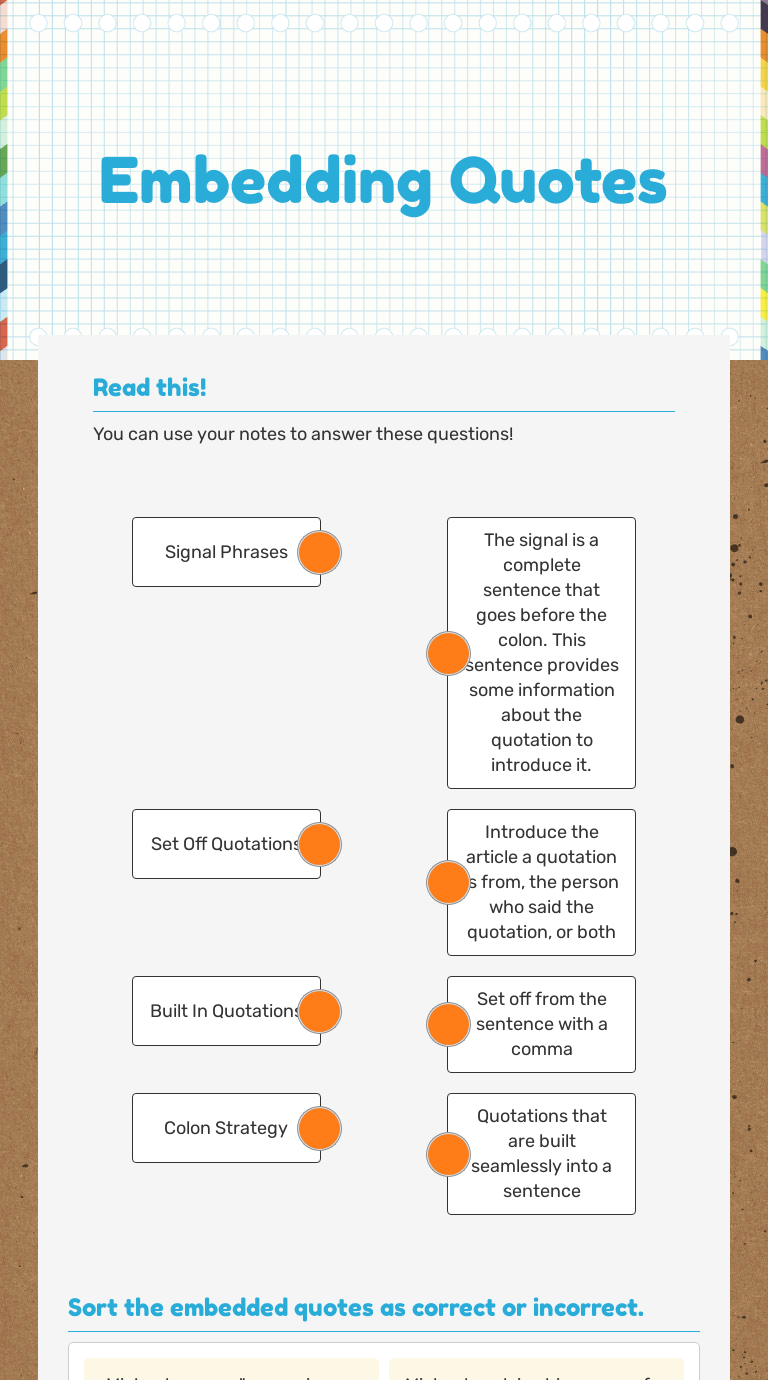 Embedding Quotes Worksheet : Quotation Station - | Wallpaper Bridget