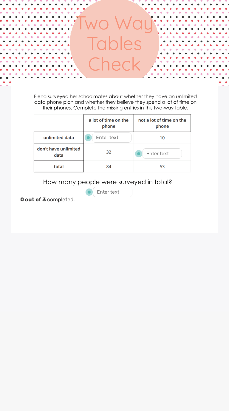 Two Way Tables Check Interactive Worksheet by Gulannar Rattani Wizer.me