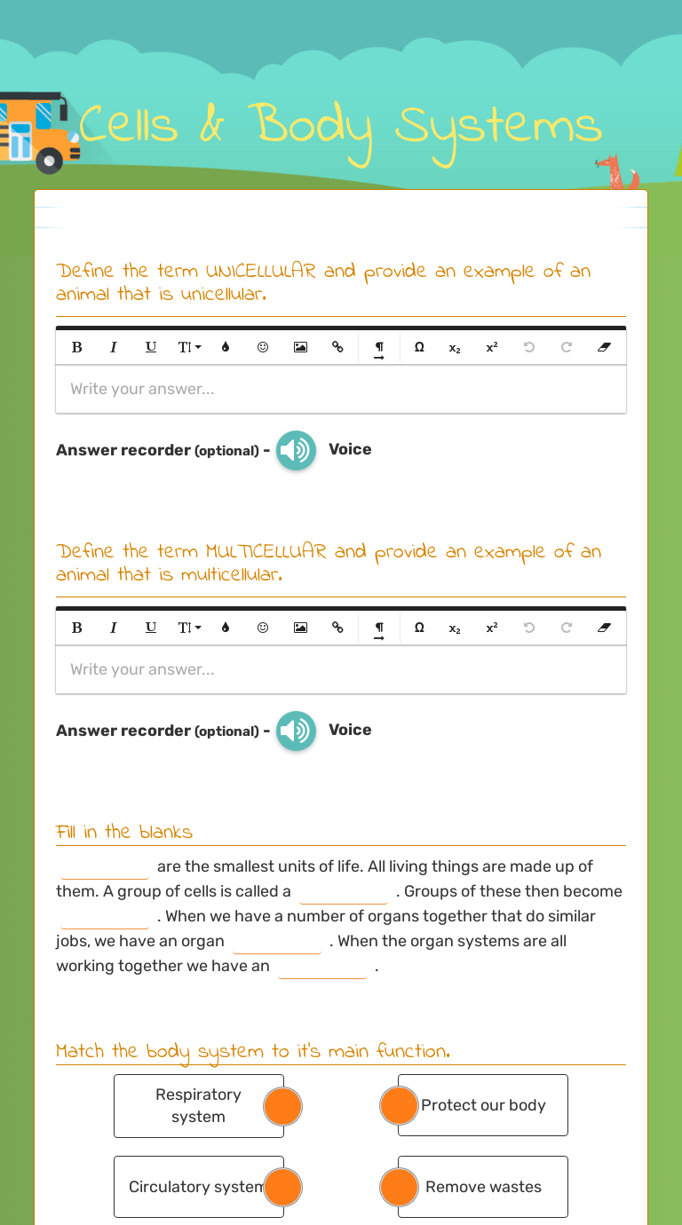 Cells & Body Systems Interactive Worksheet by Kelly