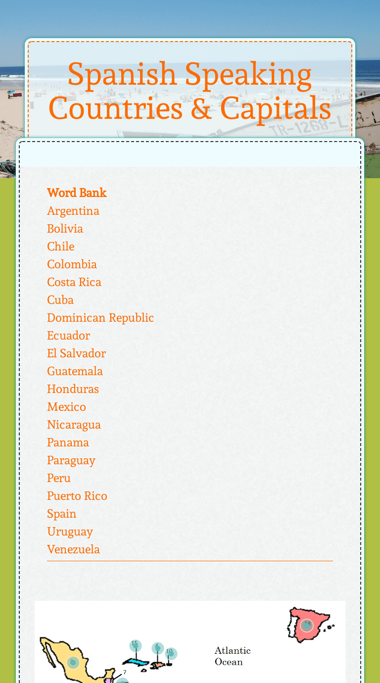 Spanish Speaking Countries & Capitals Interactive Worksheet by Glenda