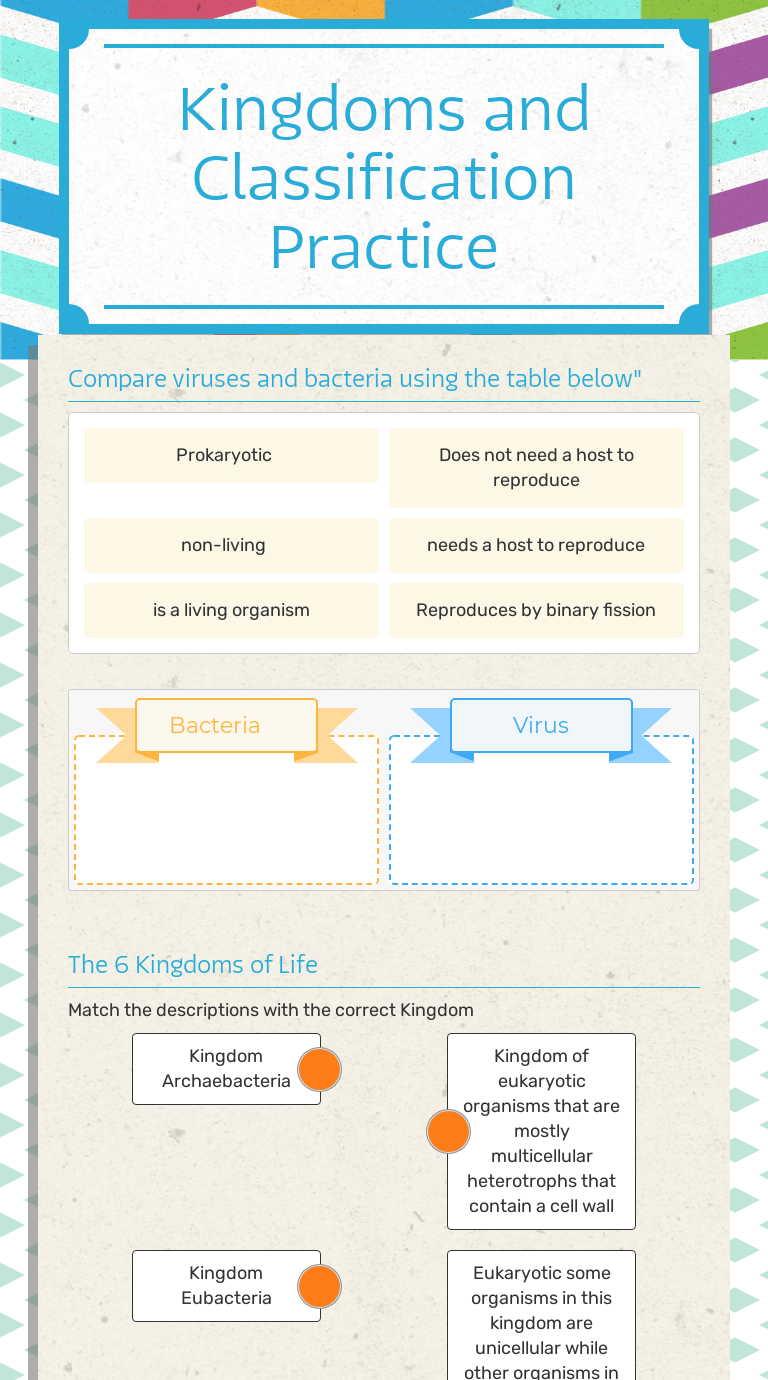 Kingdoms and Classification Practice Interactive Worksheet by Rebecca Kazio Wizer.me