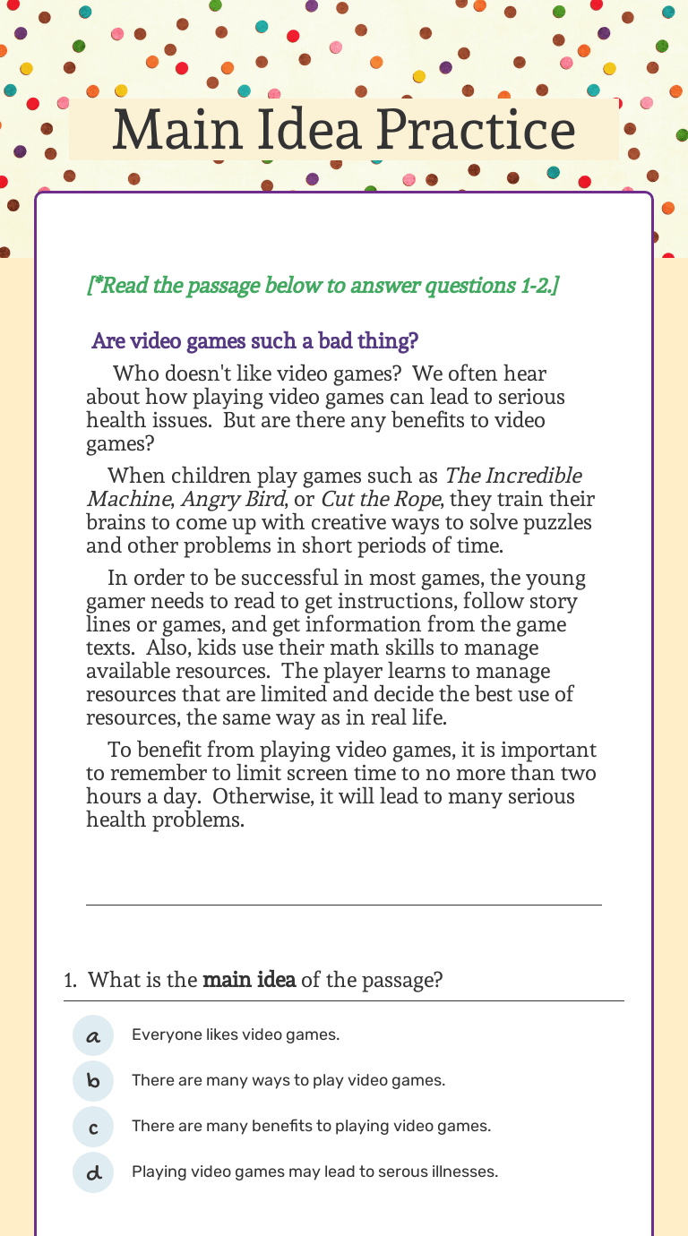 Preventing Cavities Main Idea Worksheet / Main Idea Lessons Blendspace