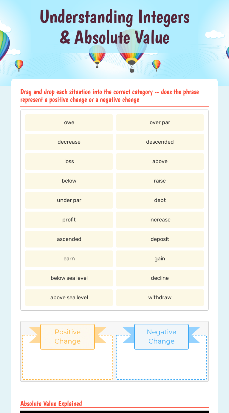 Understanding Integers & Absolute Value | Interactive Worksheet by