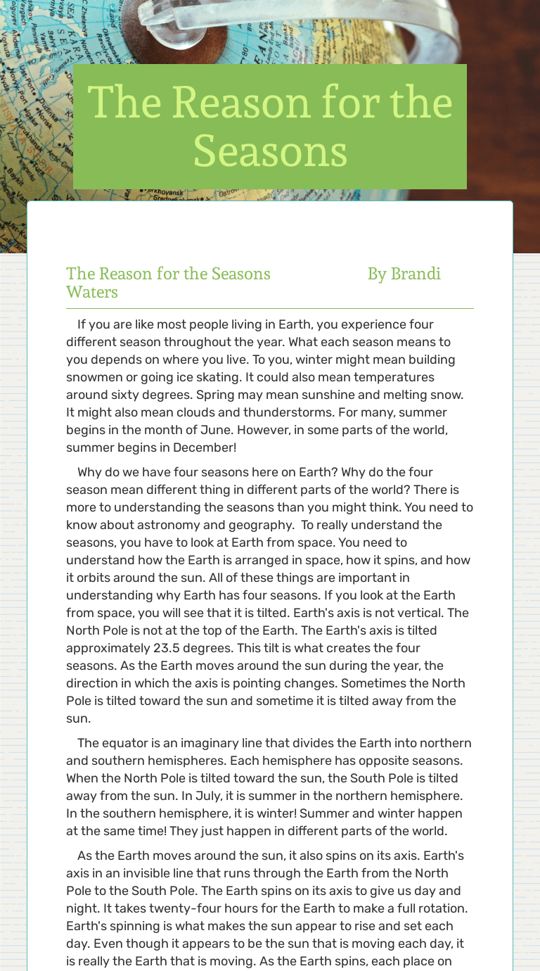 The Reason for the Seasons | Interactive Worksheet by Ginger Griffin