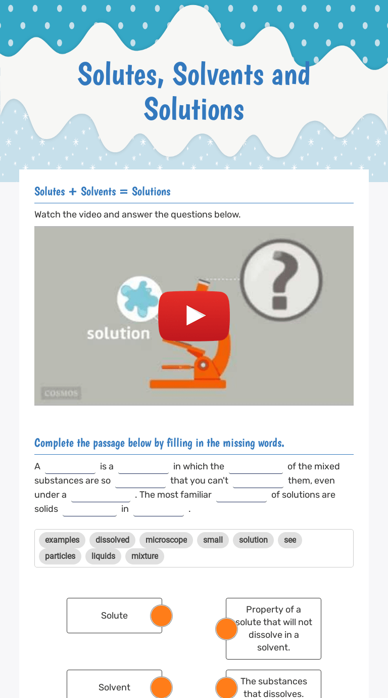 Solutes, Solvents and Solutions Interactive Worksheet by Amna Nawaz