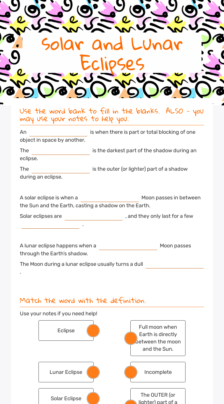 Solar And Lunar Eclipses Worksheet - Onlineworksheet.my.id