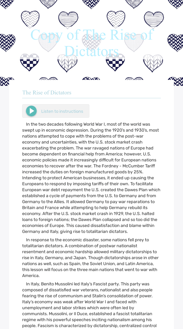Copy of The Rise of Dictators Interactive Worksheet by Andrew
