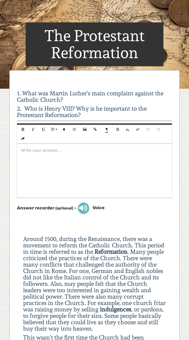 The Protestant Reformation Interactive Worksheet by Michael Richards