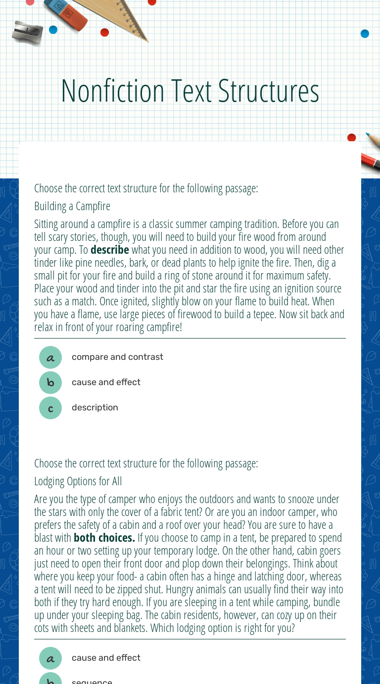 Nonfiction Text Structures Interactive Worksheet by Annie Boggs