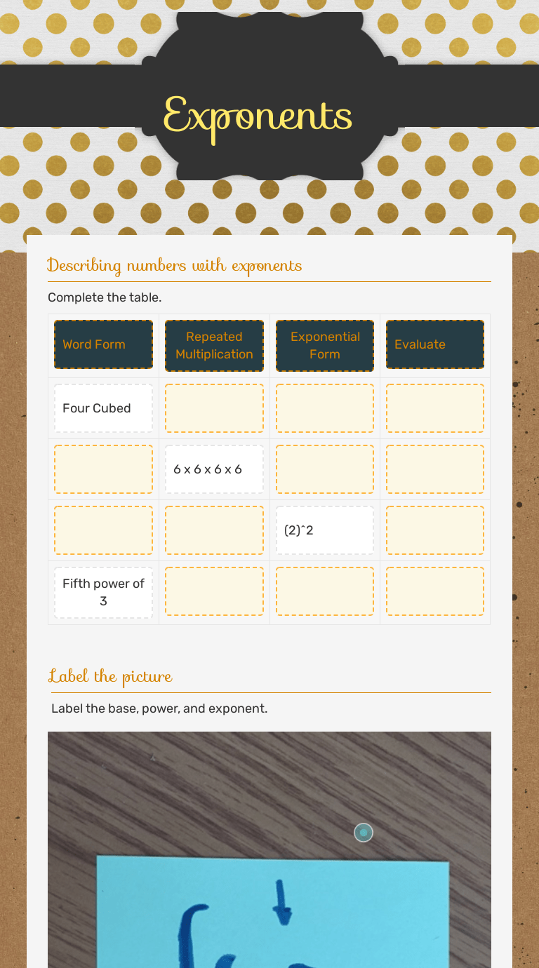 Exponents | Interactive Worksheet by Amanda Hardewig | Wizer.me