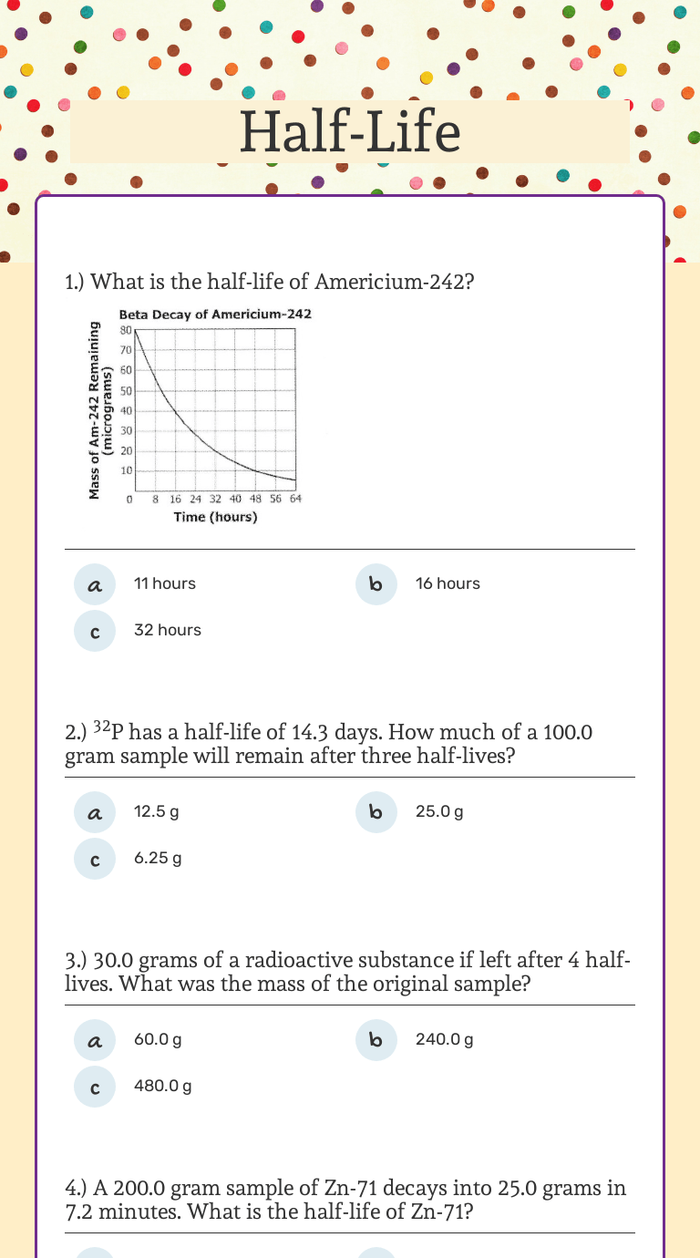 Half-Life | Interactive Worksheet by Khoa Pham | Wizer.me