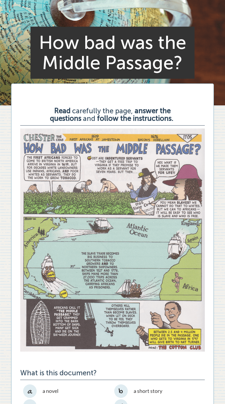 How bad was the Middle Passage? Interactive Worksheet by Sabrina Redjem Wizer.me
