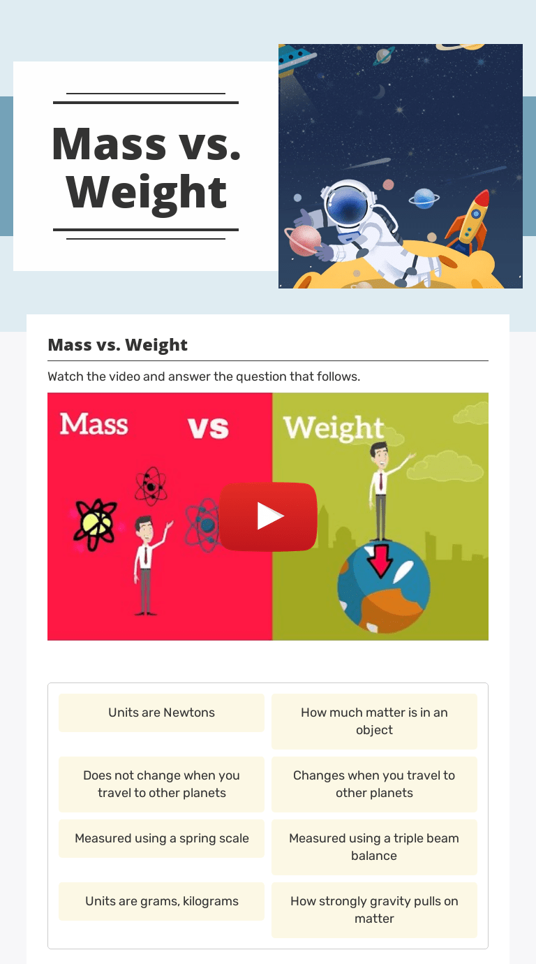 Mass vs. Weight Interactive Worksheet by Sandra Gresh Wizer.me