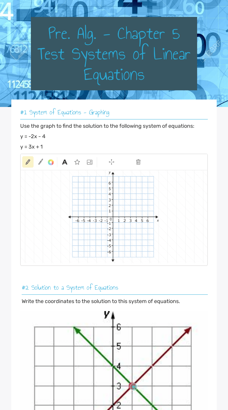 Pre. Alg. Chapter 5 Test Systems of Linear Equations Interactive
