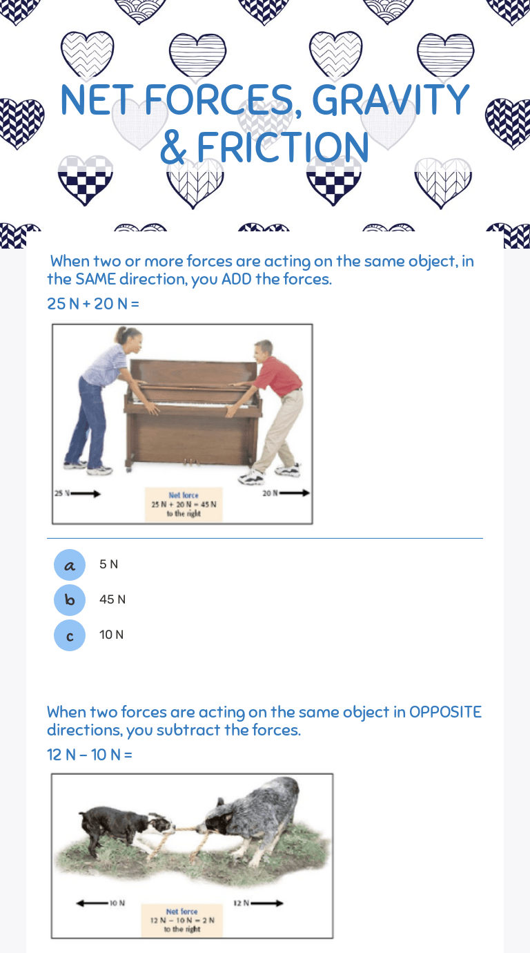 NET FORCES, GRAVITY & FRICTION Interactive Worksheet by Jacki Steele