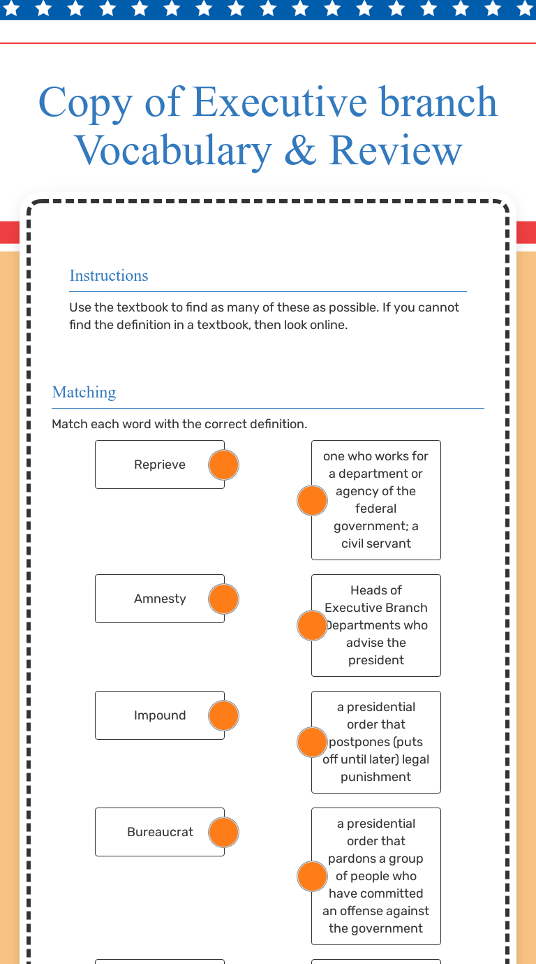 The Executive Branch Worksheet