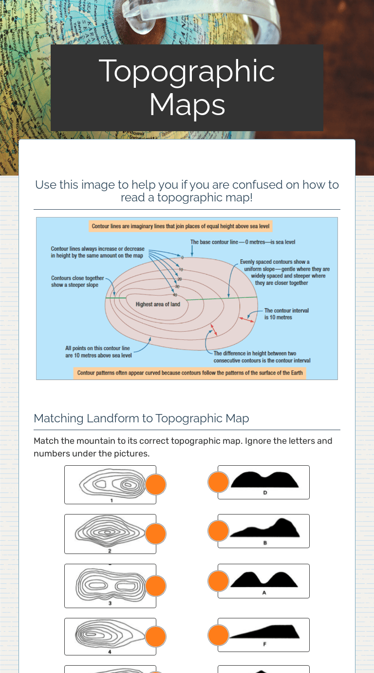 Topographic Maps Interactive Worksheet by Marjorie Bray Wizer.me