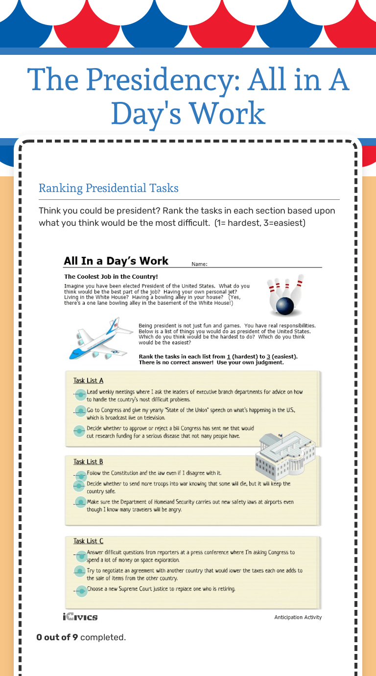 All In A Day's Work Worksheet Vice President's Responsibilities Answers