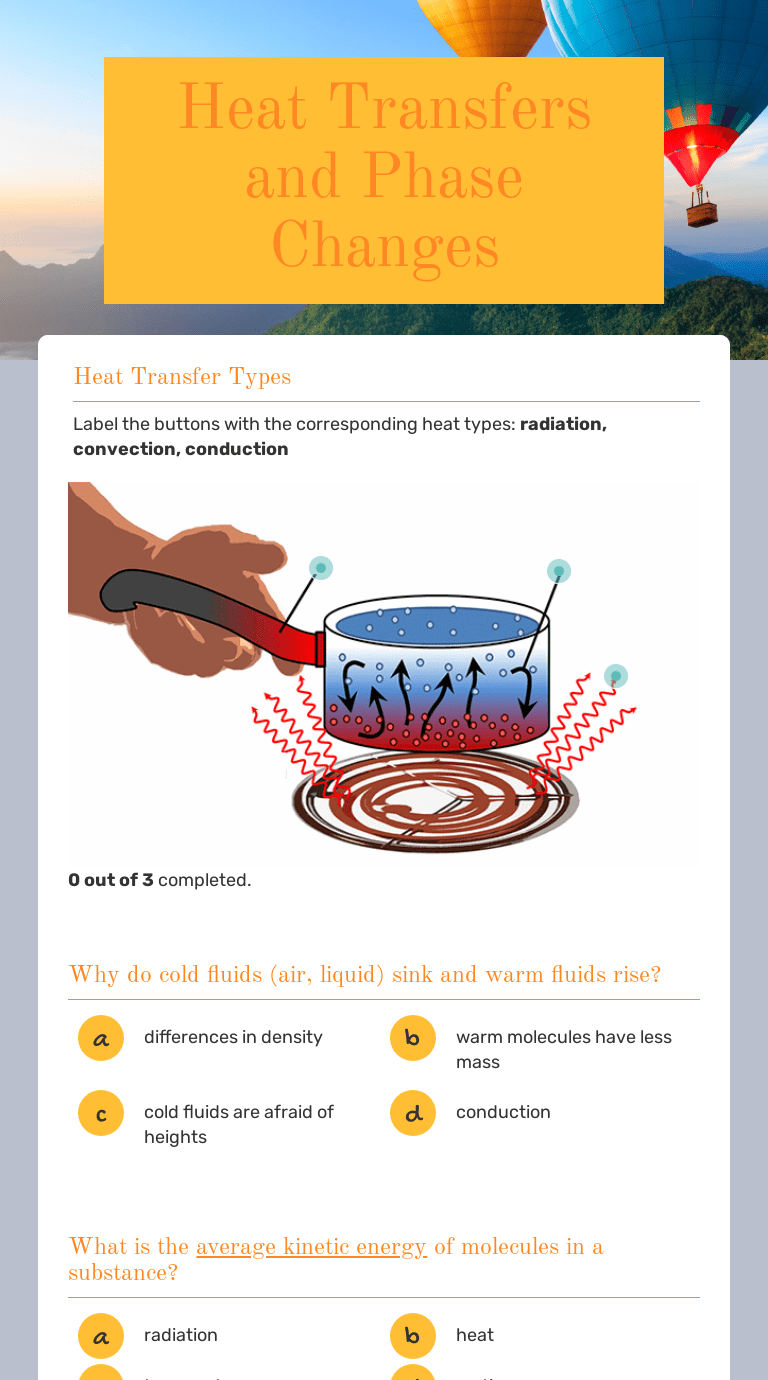 Heat Transfers and Phase Changes | Interactive Worksheet | Wizer.me