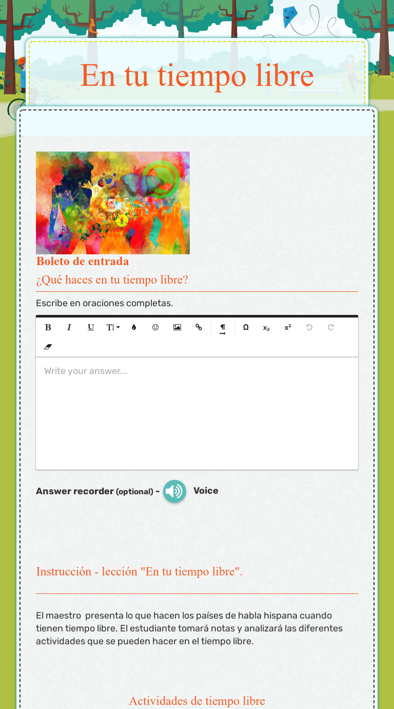 En tu tiempo libre Interactive Worksheet by Monica Alvarez Suarez Wizer.me