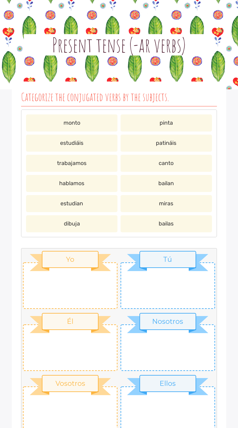 Present tense (-ar verbs) | Interactive Worksheet by Kortney Braga