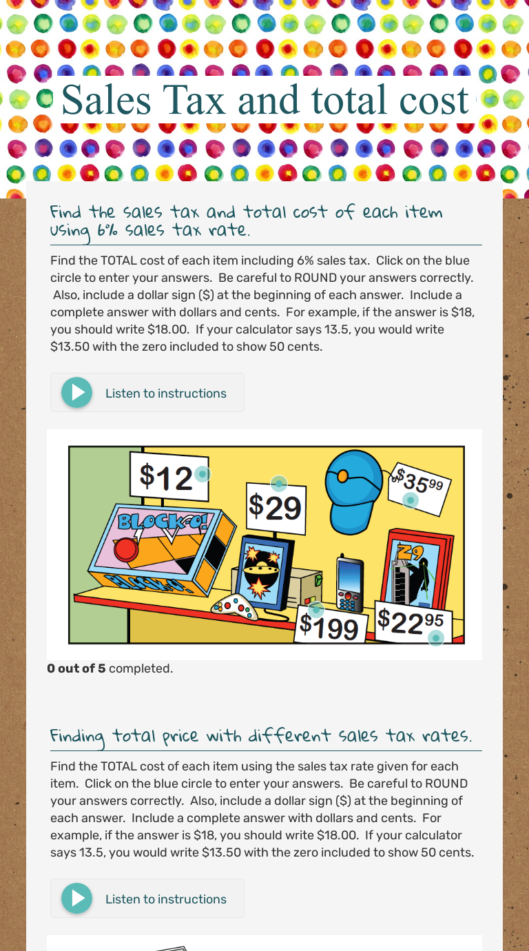 Sales Tax and total cost Interactive Worksheet by Alissa Bradfield